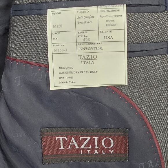 Tazio Italy Gray Wool Touch Suit Coat NEW Silk Lined Formal Jacket Mens Size 42R - Picture 3 of 10